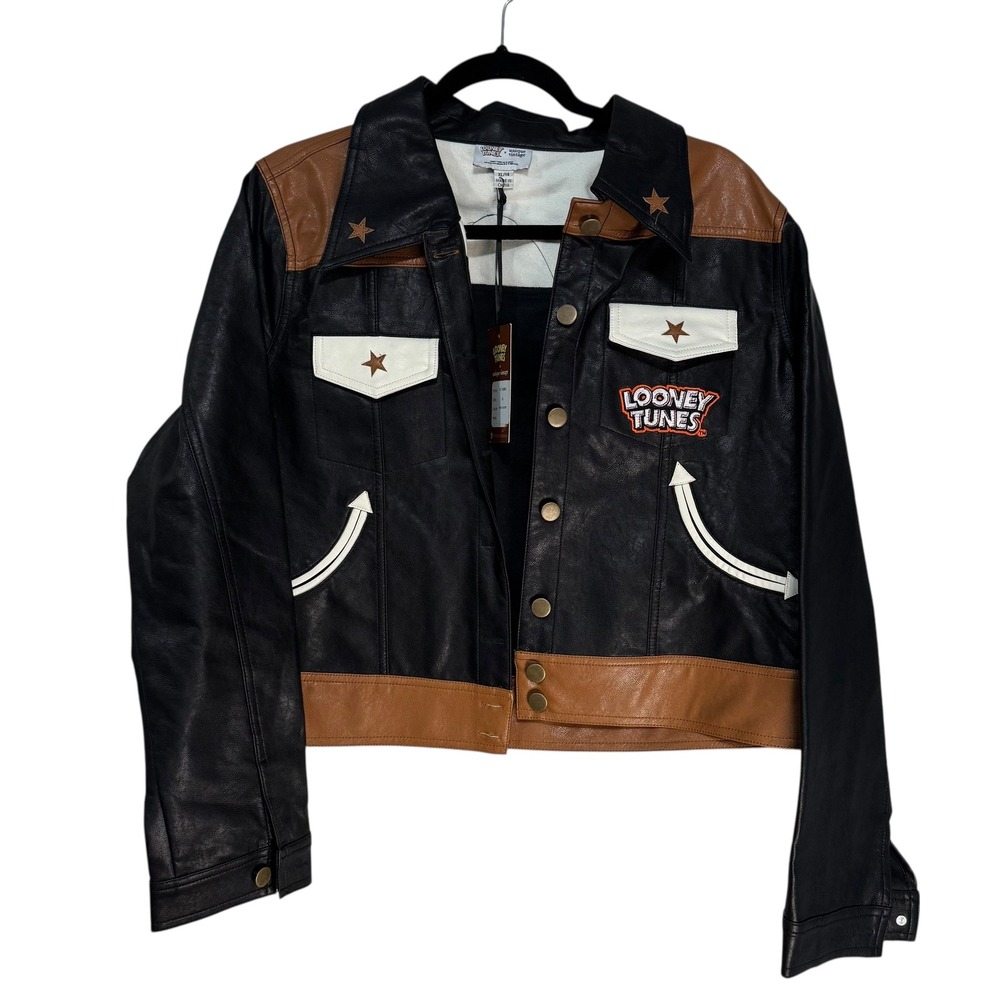 Unique Vintage Looney Tunes Bugs Bunny Back Off Leather Jacket XL - Picture 12 of 13